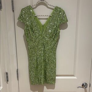 Dress the Population Zoe Key Lime Sequin V-Neck Bodycon Mini Dress